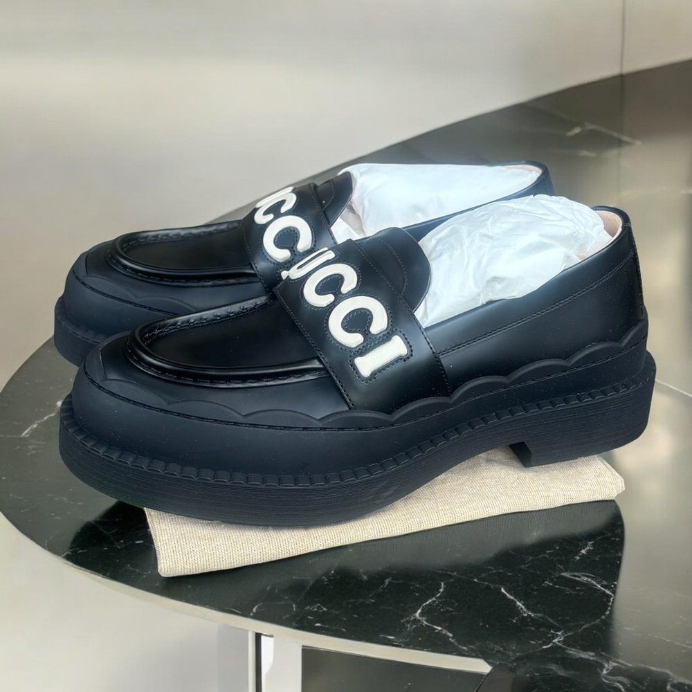 Gucci Logo Platform Leather Loafers Size 39 - Picture 2 of 9